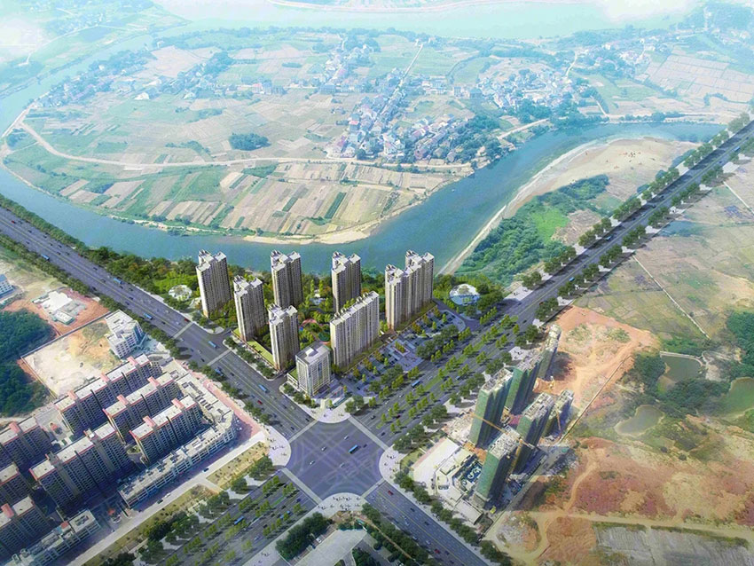 攸县聚龙九号项目位于迎宾大道与攸水大道交汇处