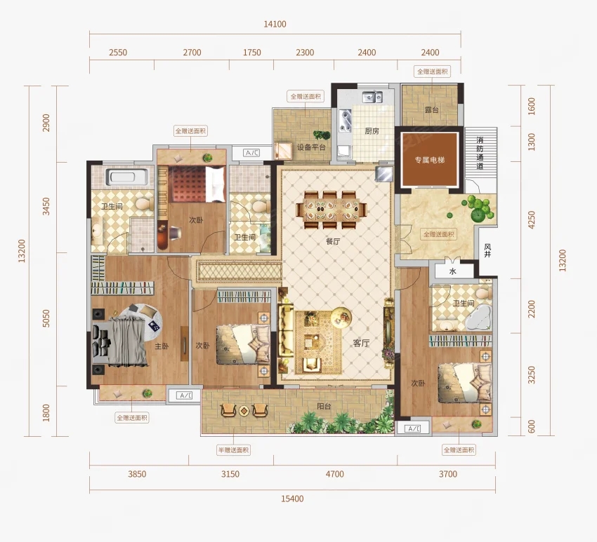 茶陵县月亮湾山水城建面约164㎡户型