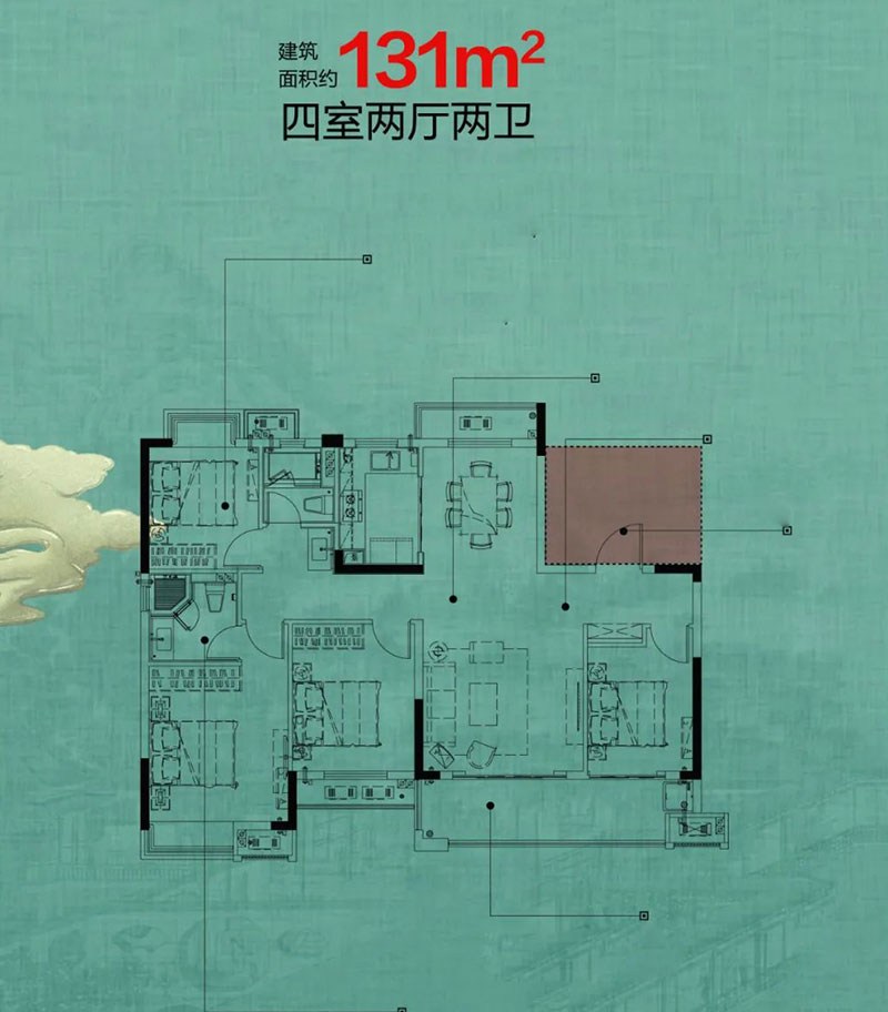 株洲​东投状元府建面约131㎡户型