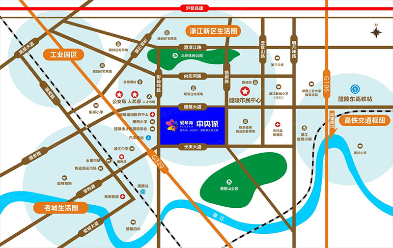 醴陵爱琴海中央城区位图