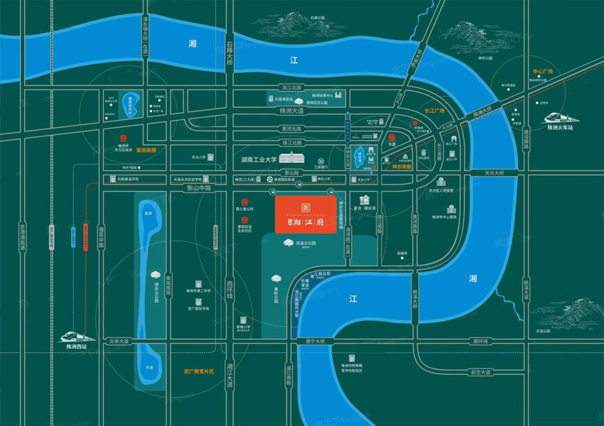 株洲长房湘江府区位图